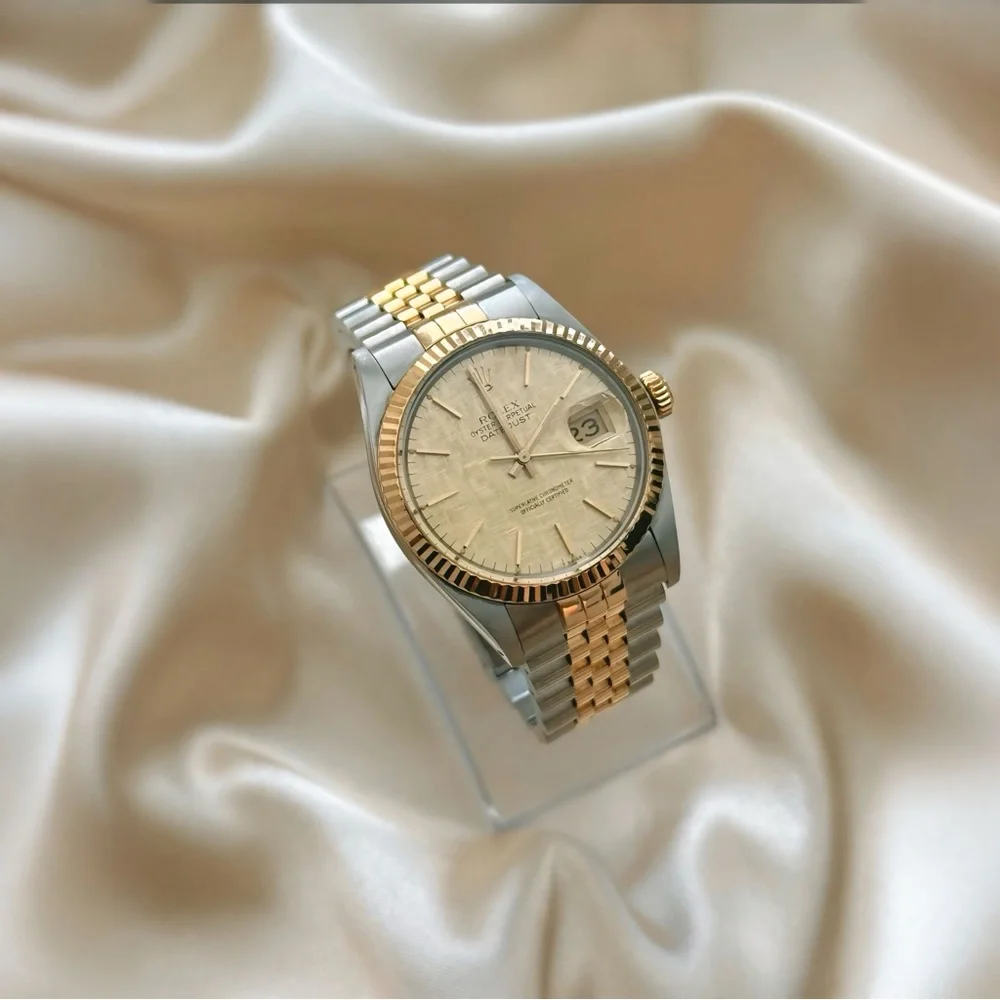 Authentic Rolex Datejust 36mm Champagne Linen Dial Unisex Watch 16013 - W/ Box